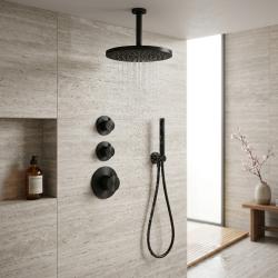 Aquanello Eterna Inbyggt duschset matt svart termostat 2 avstängningskranar 25 cm ET-S-SET2-2-10